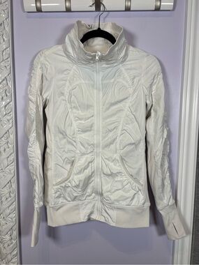 lululemon athletica White Ruched Reversible Zip-Up Bomber Jacket Size 4